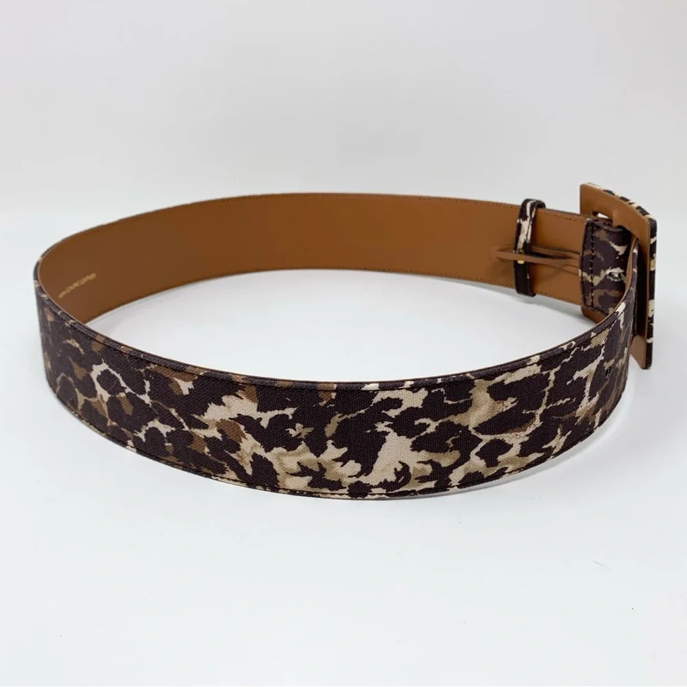 Veronica Beard Rickie Belt (Sz M) Wide Canvas Leather Leopard Print Brown Multi